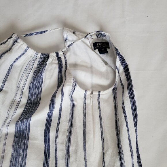 POLO Ralph Lauren Girls Blue Striped High Neck Pom-Pom Hem Sleeveless Top Sz 10 - Picture 5 of 12